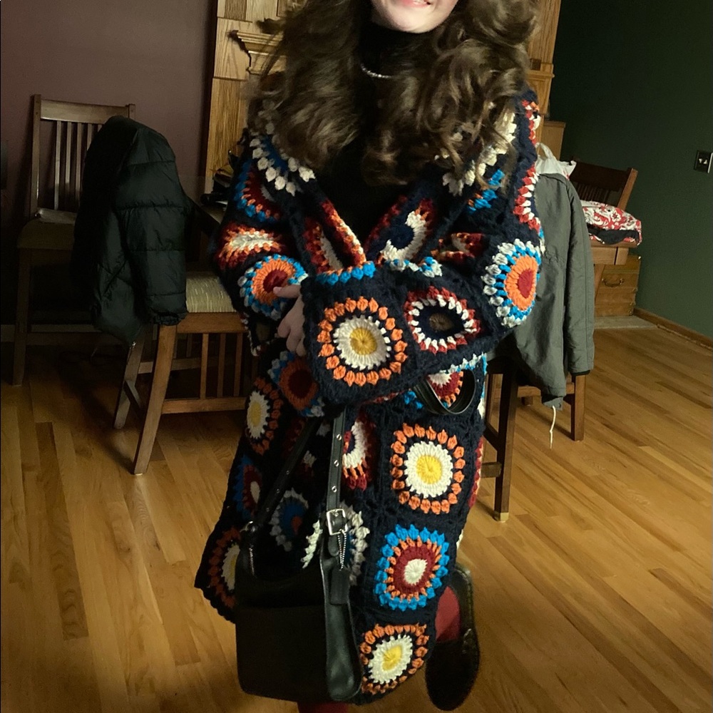 BY mommys_attic ->Hand crocheted long cardigan hooded sweater by crochet_by_ayla - Picture 5 of 10